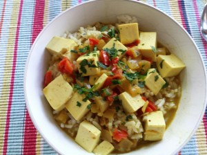 a bowl of vegan coconut curry soup